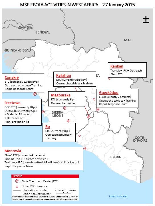 Výskyt eboly v Guineji (archiv: MSF)
